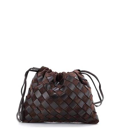 Pre-Owned Bottega Veneta Small Drawstring Dustbag Crossbody Bag Intrecciato Leather and Suede