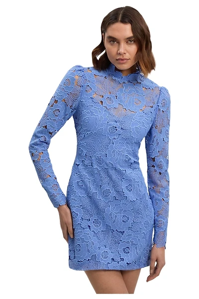 Karen Millen Women's Guipure Lace High Neck Woven Mini Dress