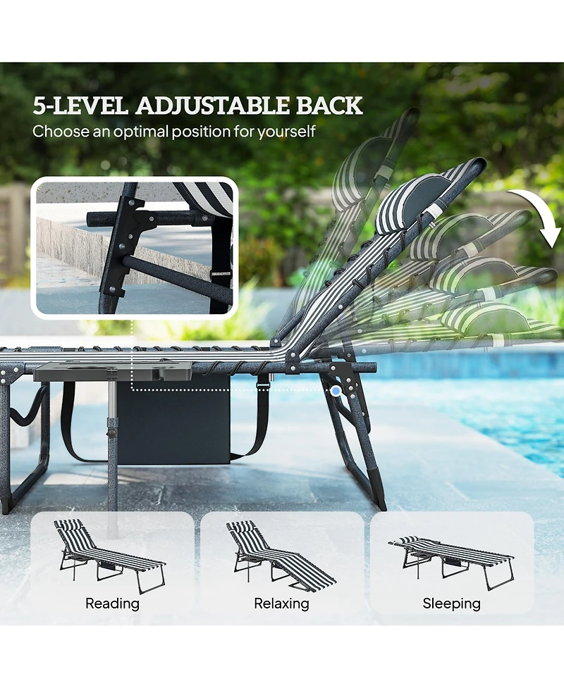 Outsunny Folding Chaise Lounge ning Chair w/ Adjustable Back