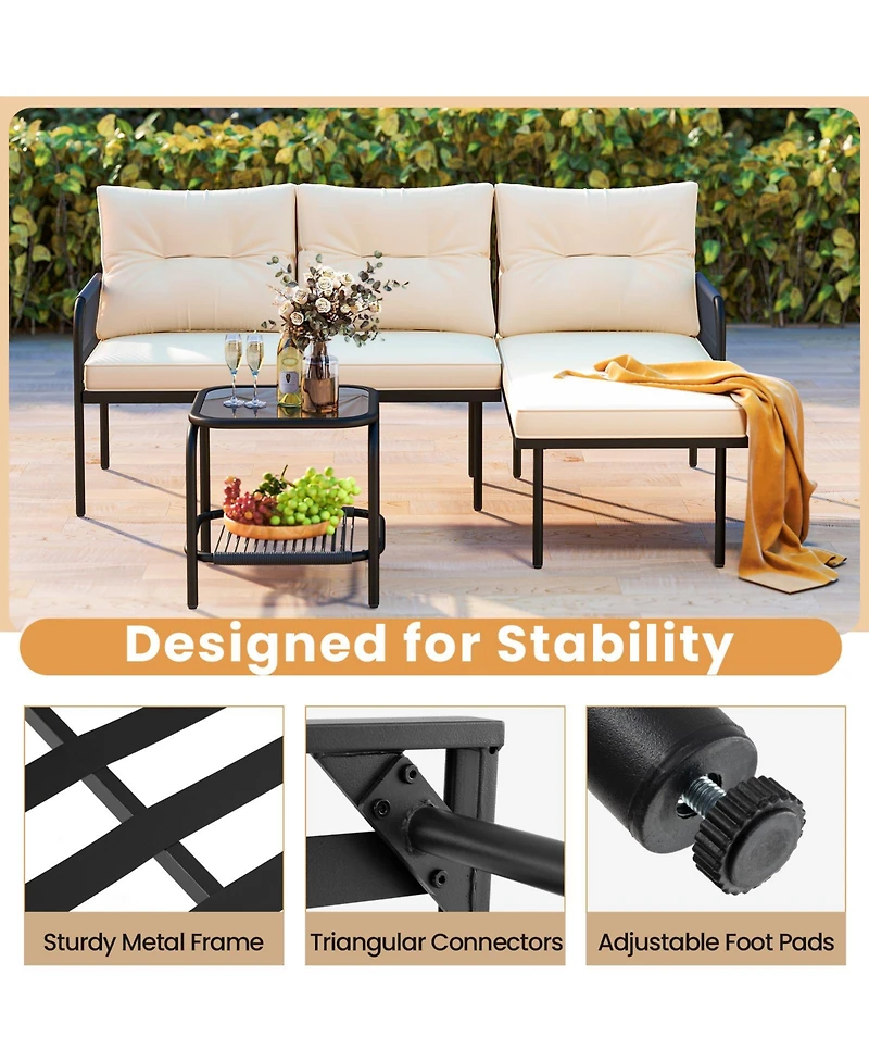 Sugift 3-Piece L Shaped Patio Furniture Set Pe Rattan Sectional Sofas