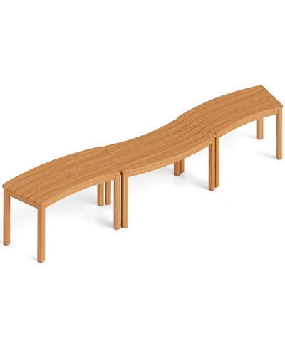 Gouun Outdoor Curved Acacia Wood Backless Bench Set of 2 for Front Porch and Fire Pit