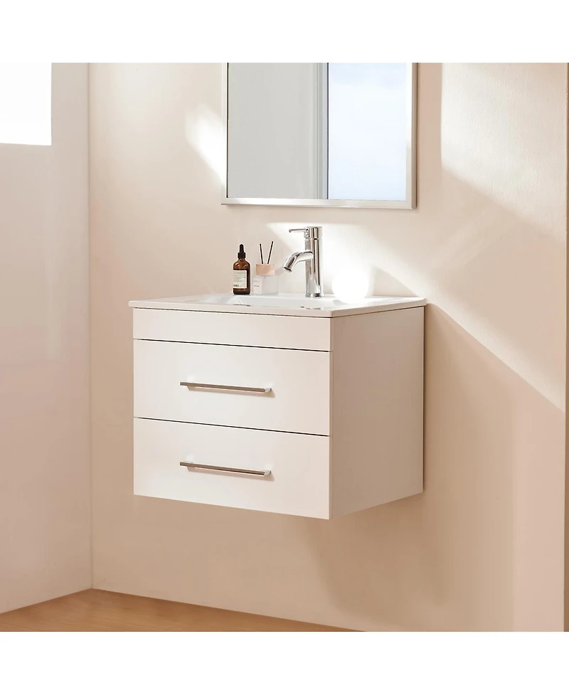 Sillysis Glossy White Wall Mounted Bathroom Vanity with Sink , Soft Close Drawers