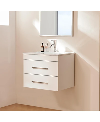Sillysis Glossy White Wall Mounted Bathroom Vanity with Sink , Soft Close Drawers