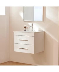 Sillysis Glossy White Wall Mounted Bathroom Vanity with Sink , Soft Close Drawers