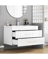Sillysis Glossy White Wall Mounted Bathroom Vanity with Sink , Soft Close Drawers
