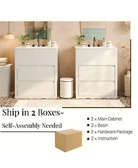 Sillysis 60 Inch Double Sink Bathroom Vanity Set, Ceramic Basins, Soft-Close Drawers, Handleless Design for Modern