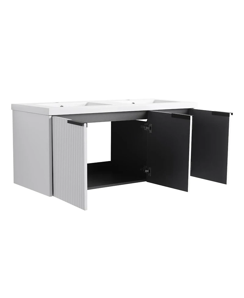 Sillysis 48 Inch Floating Bathroom Vanity with Double Resin Sink, Soft Close Doors, Large Storage Cabinet for Modern Home