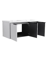 Sillysis 48 Inch Floating Bathroom Vanity with Double Resin Sink, Soft Close Doors, Large Storage Cabinet for Modern Home