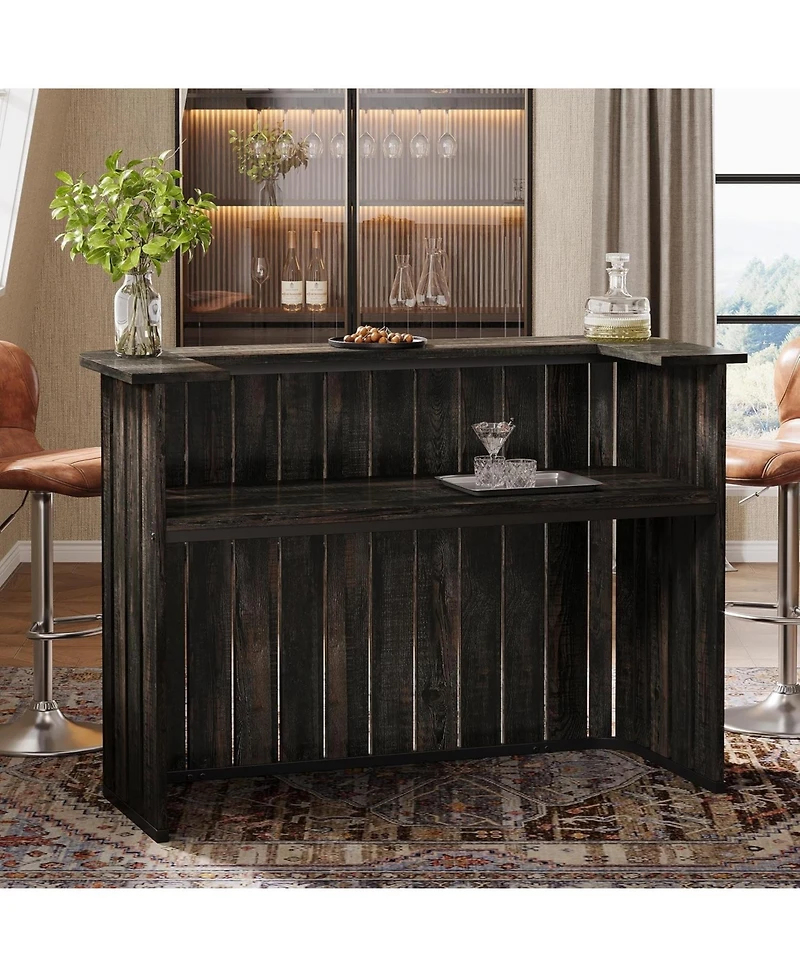 Tribesigns 63-Inch Home Bar Unit, Farmhouse Liquor Bar Table with Storage Shelves, 2-Tier Wine Bar Cabinet Mini Bar Table