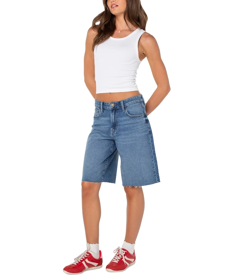 Celebrity Pink Women's High-Rise Raw-Hem Bermuda Shorts