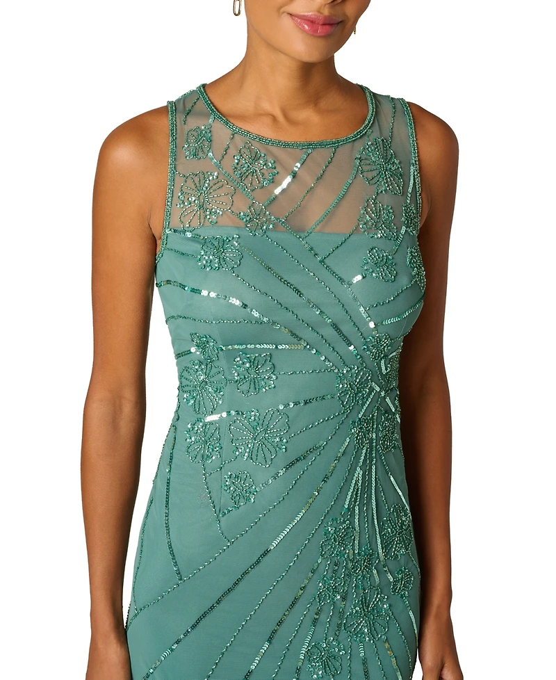 Adrianna Papell Women's Crewneck Beaded Maxi Dress