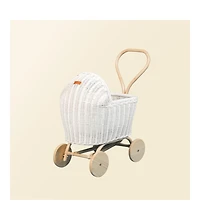 Momiji Colette Handcrafted Rattan Doll Stroller with Wooden Wheels and Toy Mattress - Wicker