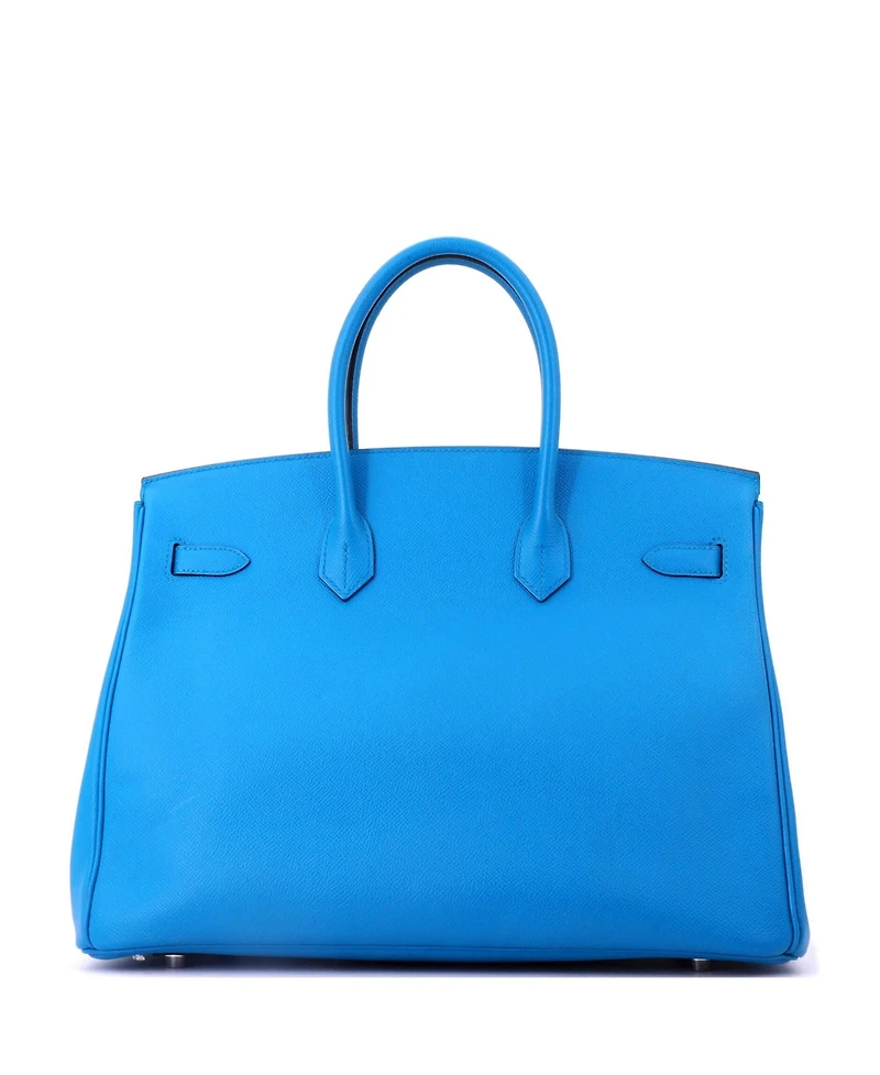 Pre-Owned HERMES Birkin 35 Handbag Blue Epsom with Palladium Hardware
