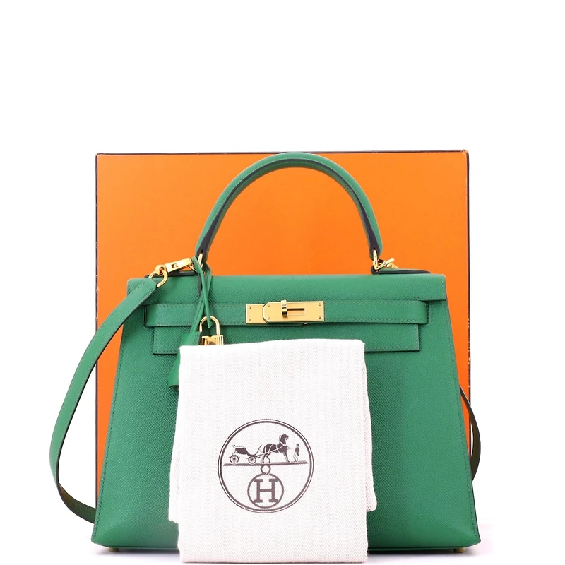 Pre-Owned Hermes Kelly 28 Handbag Green Epsom with Gold Hardware