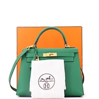 Pre-Owned Hermes Kelly 28 Handbag Green Epsom with Gold Hardware