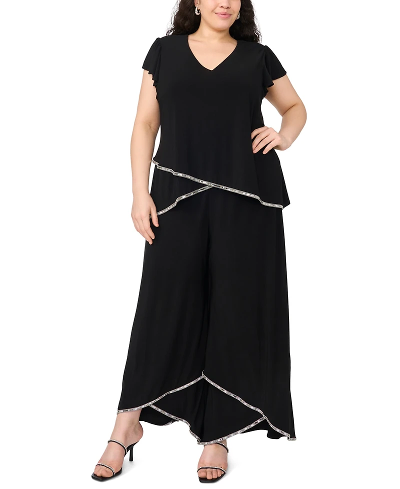 Msk Plus Tulip Hem Rhinestone Detailed Pull-On Pants