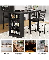 gaomon Bar Table and Chairs Set, 3 Piece Set with Flip Top Extension Storage Shelves, Dining for 2