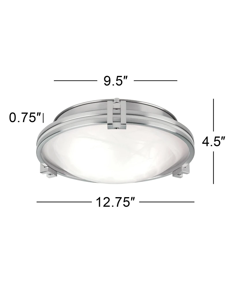 Possini Euro Design Deco Modern Ceiling Light Flush Mount Fixture Wide Brushed Nickel 2-Light Marbleized Glass for Bedroom Kitchen Living Room