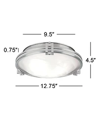 Possini Euro Design Deco Modern Ceiling Light Flush Mount Fixture Wide Brushed Nickel 2-Light Marbleized Glass for Bedroom Kitchen Living Room