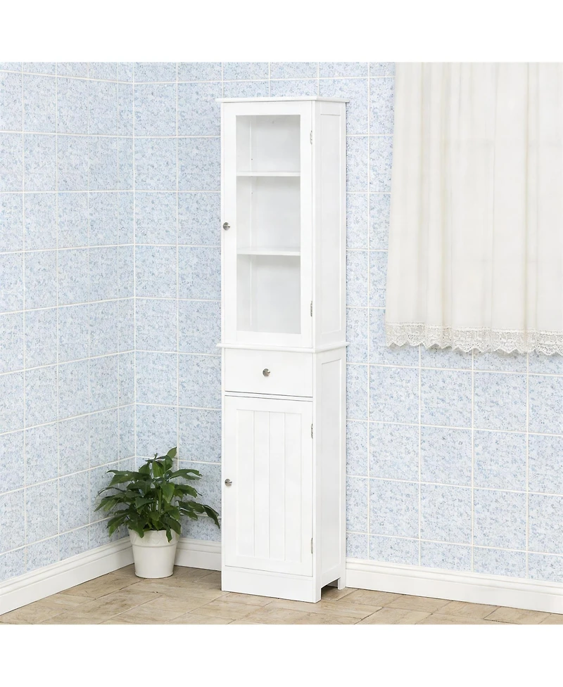 Clihome Slim Tall Storage Cabinet Compact Organizer, 67.5"H Freestanding Cabinet with Open Shelves and Drawer