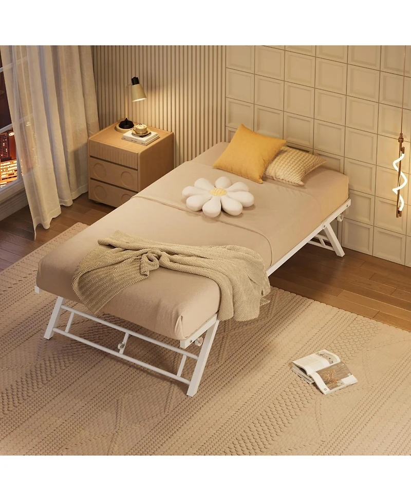 gaomon Pop-Up Metal Trundle Bed Frame - Collapsible, Lockable Casters, Steel Slat Support
