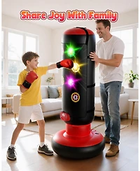 HopeRock Punching Bag for Kids, Boxing Set with Scoring, Light, Music, 4 Game Modes, Inflatable Boxing Bag with Gloves
