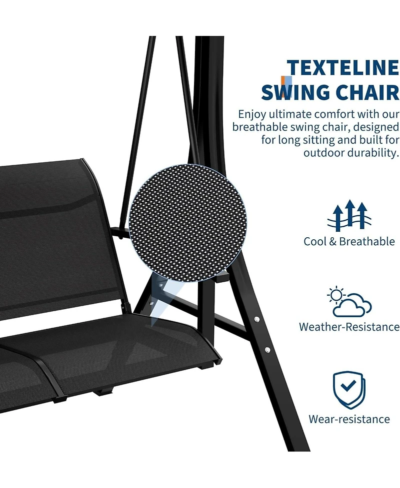 gaomon Outdoor Porch Hanging Chairs, 3-Seat Patio Swing Chair with Adjustable Canopy and Armrests, Swing Bench, Breathable Fabric Seat & Backrest