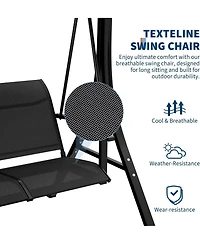 gaomon Outdoor Porch Hanging Chairs, 3-Seat Patio Swing Chair with Adjustable Canopy and Armrests, Swing Bench, Breathable Fabric Seat & Backrest