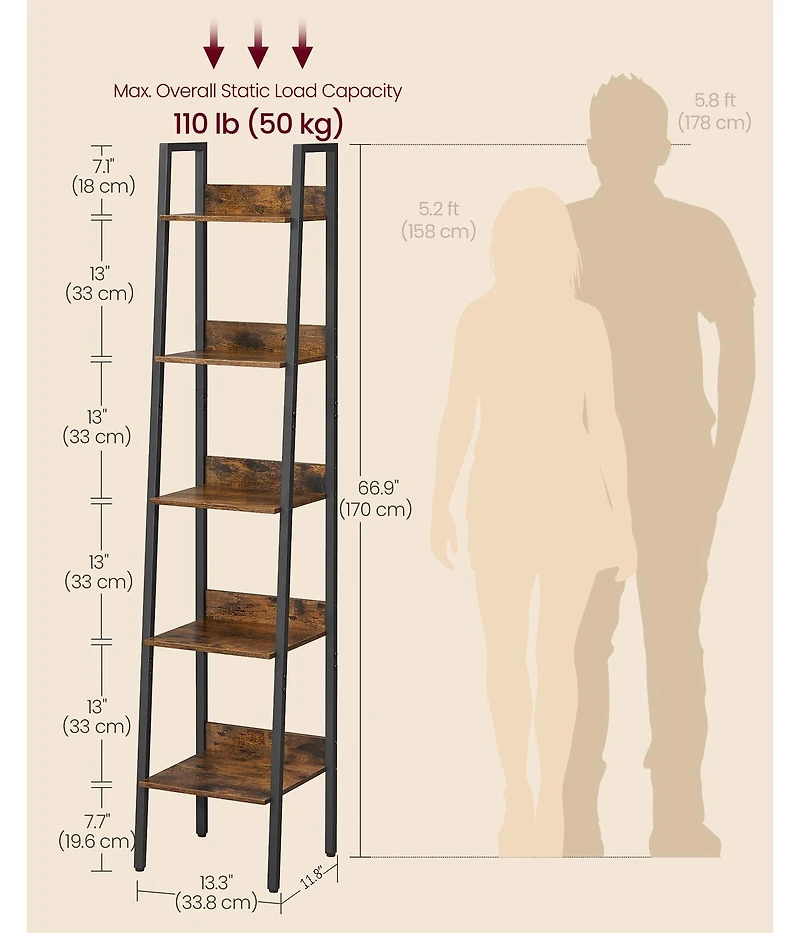 Slickblue Tall Narrow 5 Tier Bookcase Organizer Storage Shelf Unit