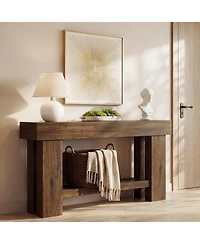 Tribesigns 2 Tier Console Table, 63 Inches Sofa Table Behind Couch, Industrial Console Sofa Table with Storage Shelf, Long Hallway Foyer Table