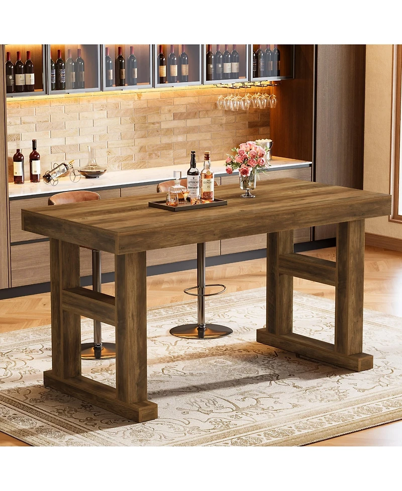 Tribesigns 63" Counter Height Bar Table, Industrial Bar Dining Table for 4-6, Kitchen Island Pub Table for Home Bar, Dining Room