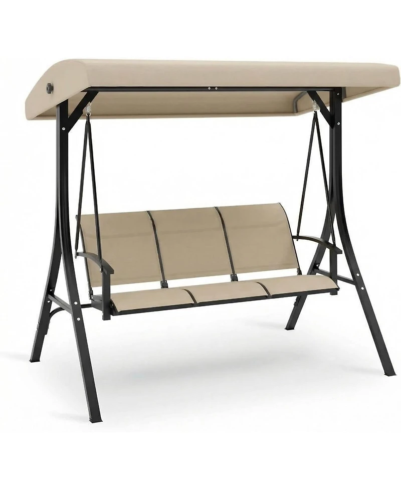 gaomon 3-Seat Outdoor Patio Swing Chair, Porch Hanging Bench with Adjustable Canopy, Armrests, and Breathable Textilene Fabric for Garden, Backyard