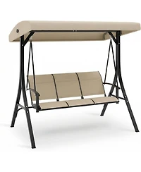 gaomon 3-Seat Outdoor Patio Swing Chair, Porch Hanging Bench with Adjustable Canopy, Armrests, and Breathable Textilene Fabric for Garden, Backyard
