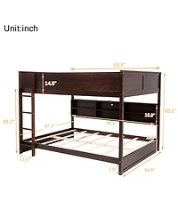 Sailvan Bunk Bed, Solid Pine Wood with Built-in Storage Cabinets, Charging Station