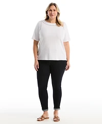 Rafaella Plus Pom Trim Detail Short-Sleeve Top