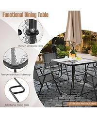 Gymax 34 Inch Dining Table Square Tempered Glass Table w/ 1.5'' Umbrella Hole Outdoor