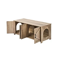 Sugift Cat Litter Box Enclosure for 2 Cats Litter Box Furniture Hidden with Double Rooms Wooden