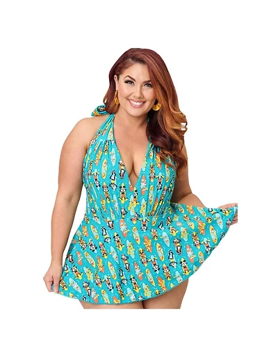 Plus Size Plunge Halter Skirted Wendy One Piece Swimsuit