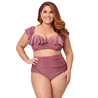 Unique Vintage Plus Ruffled Cap Sleeve Frida Swim Top