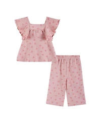 Andy & Evan Baby Girls Pink Bow Print Knit Seersucker Top and Pant Set