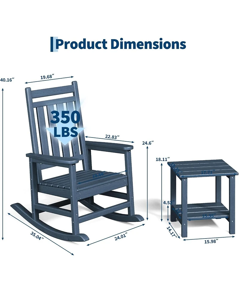 gaomon Hdpe Rocking Chair Outdoor Set of 4 with 2 Side Table - All Weather Resistant Poly High Back Porch Rocker Chairs
