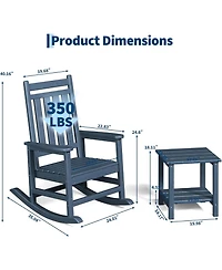 gaomon Hdpe Rocking Chair Outdoor Set of 4 with 2 Side Table - All Weather Resistant Poly High Back Porch Rocker Chairs
