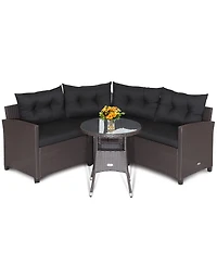 Costway 4PCS Patio Rattan Furniture Set Cushioned Sofa Glass Table Garden