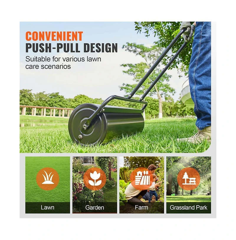Sugift 17 Gallon Sand Water Filled Yard Roller Steel Push Pull Lawn Roller
