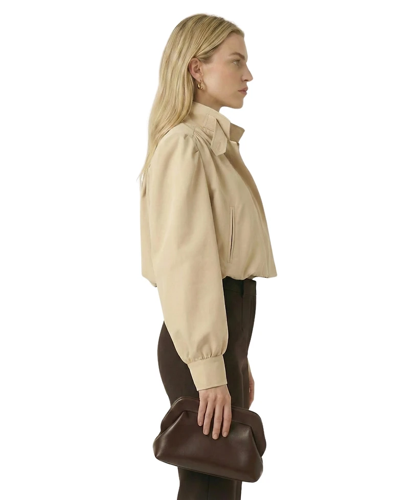 Modenaire Women's Cropped Point Collar Puff Sleeve Jacket