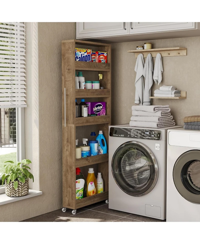 Tribesigns 5-Tier Tall Narrow Storage Cart on Wheels, 63 '' Mobile Shelf Organizer, Rolling Utility for Kitchen, Dining Room, Small Spaces