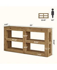 Tribesigns Solid Wood Console Table with Storage, 63" Entryway Table with 4 Cubes, Farmhouse 3-Tier Console