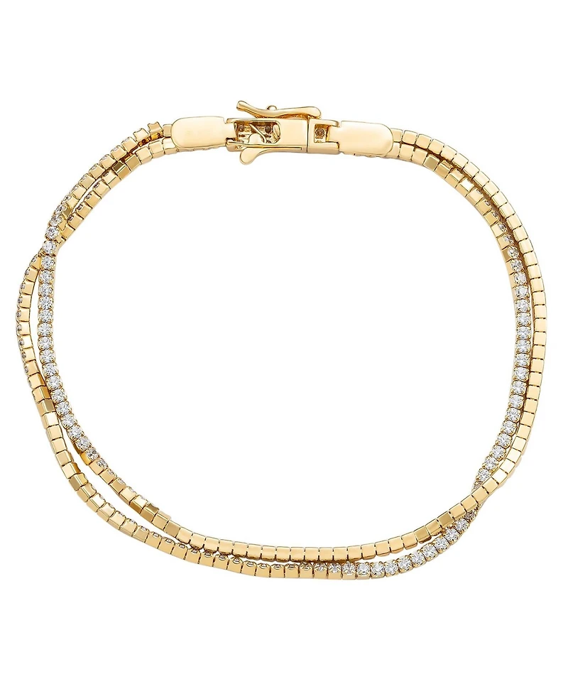 Suzy Levian New York Sterling Silver Double-Strand Pave Cubic Zirconia Tennis Bracelet