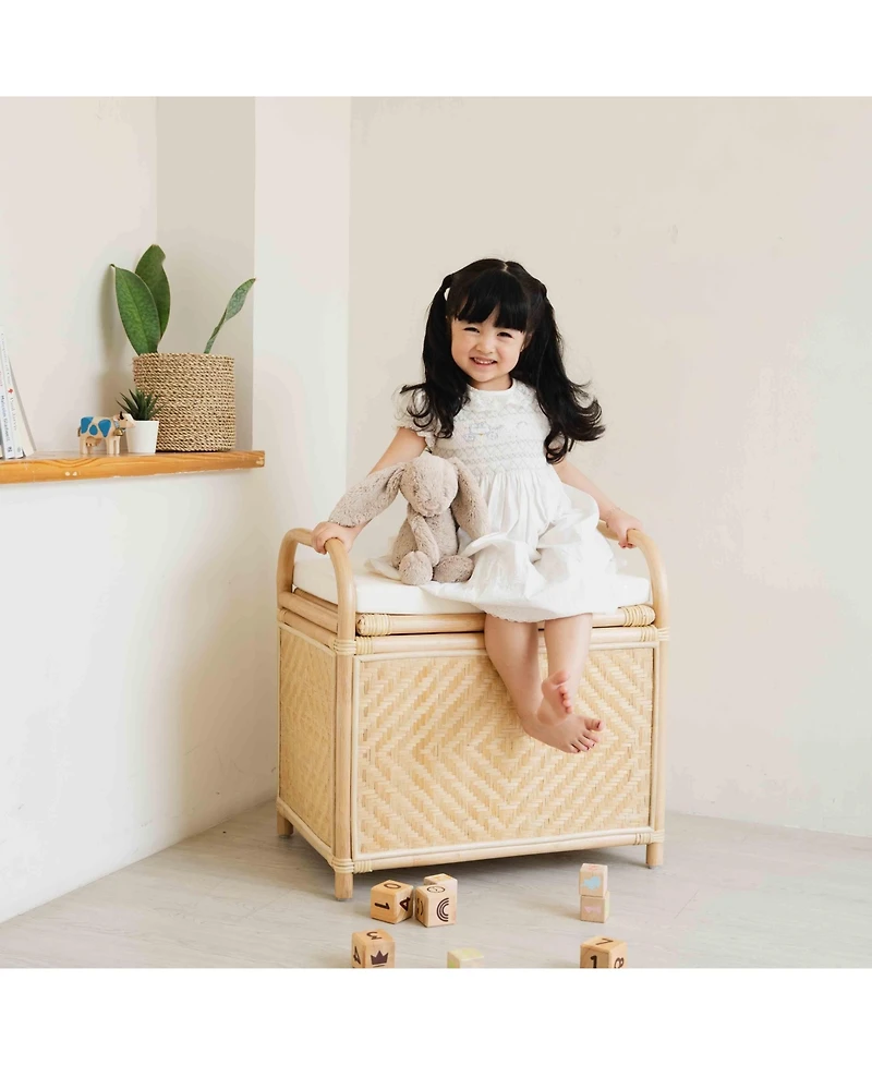 Momiji Mia Handcrafted Rattan Storage Trunk and Bench Seating with cushion