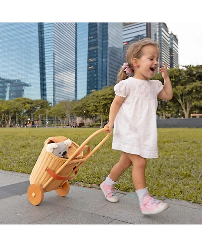 Momiji Eric Handcrafted Rattan Shopping Trolley with detachable Tote Bag and Wooden Wheels - Wicker